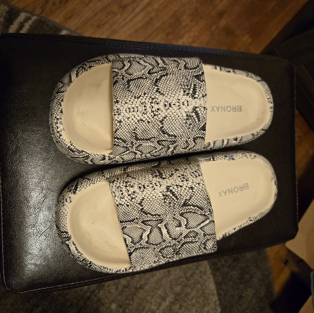 Bronax Black and Cream Snakeskin Print Sandals Sleek and Versatile